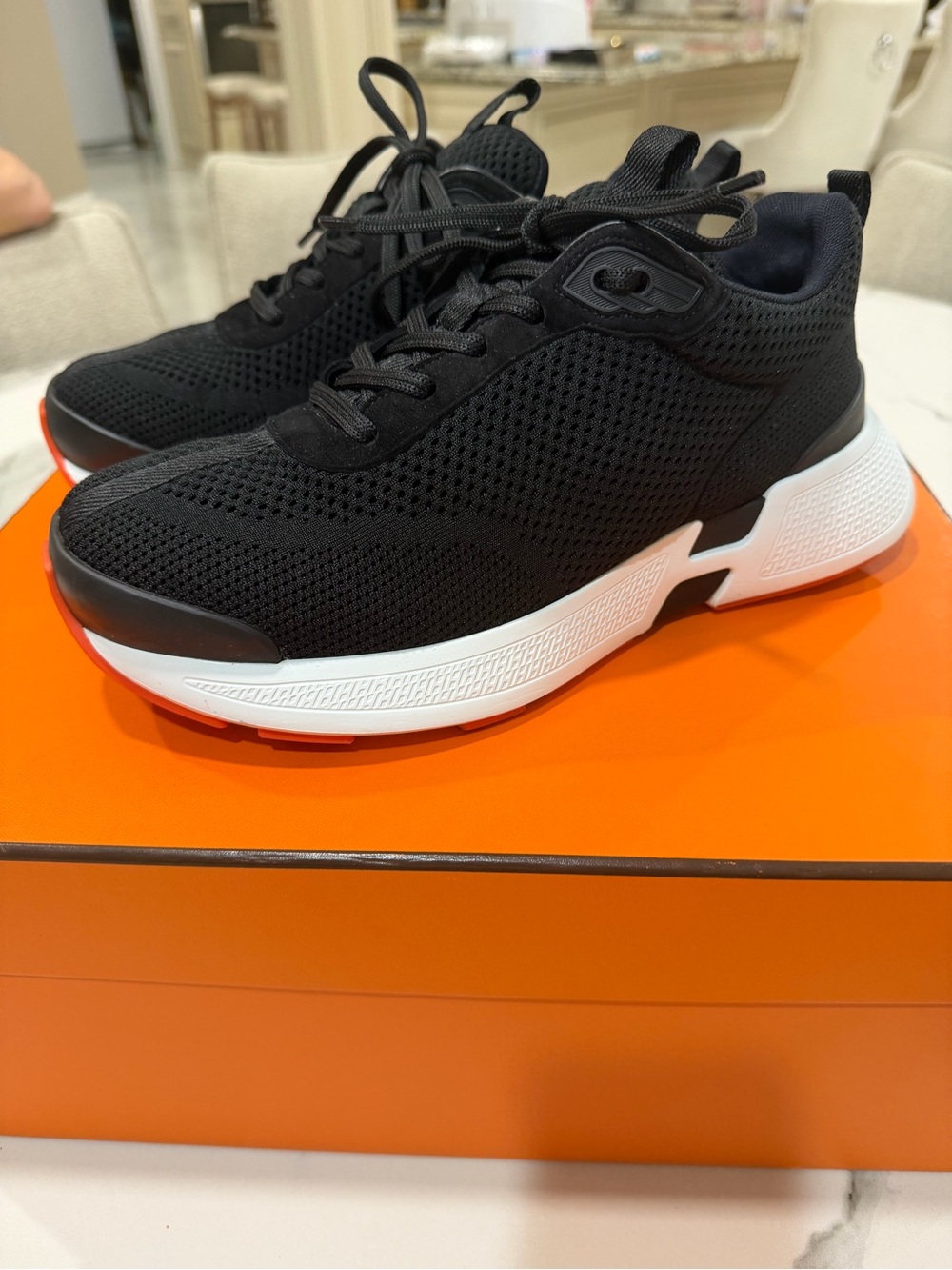 Hermes Black Knit Sneakers with White Midsole